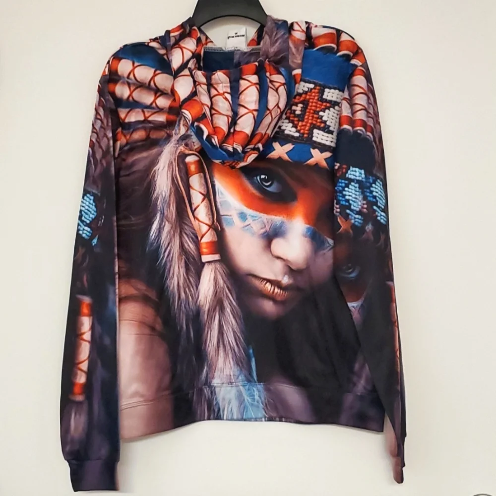 ZOOTOP BEAR Indian girl make up headdress feathers  long sleeve hoodie NWOT XL - Picture 5 of 9